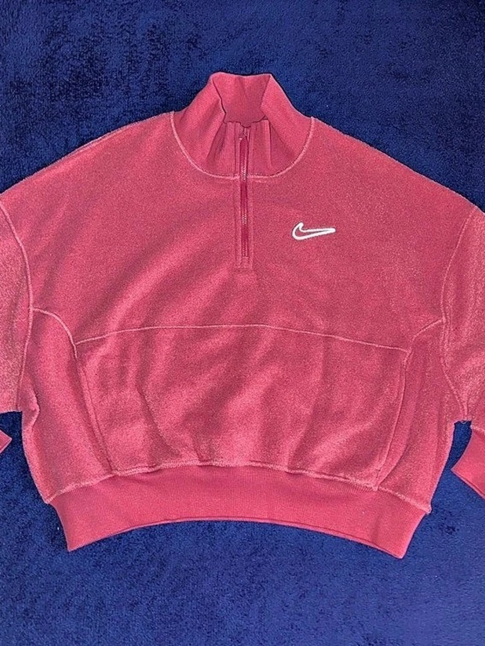 Girls Oversized Nike Kids Beet Pink 1/4 Zip Fleece Pullover Size Large L NWT